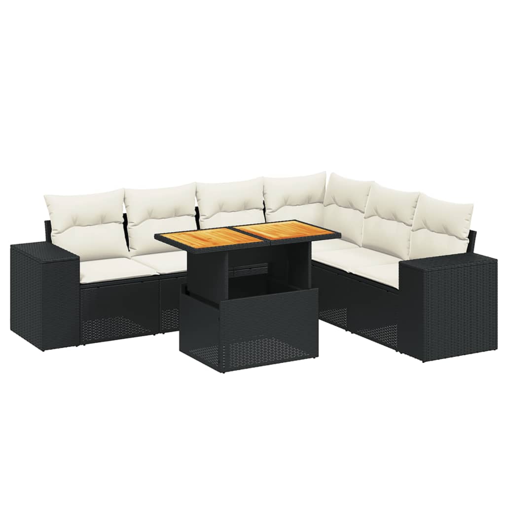 7 részes fekete polyrattan kerti ülőgarnitúra párnával