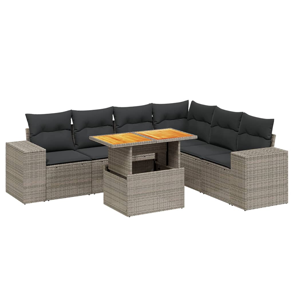 7 részes szürke polyrattan kerti ülőgarnitúra párnákkal