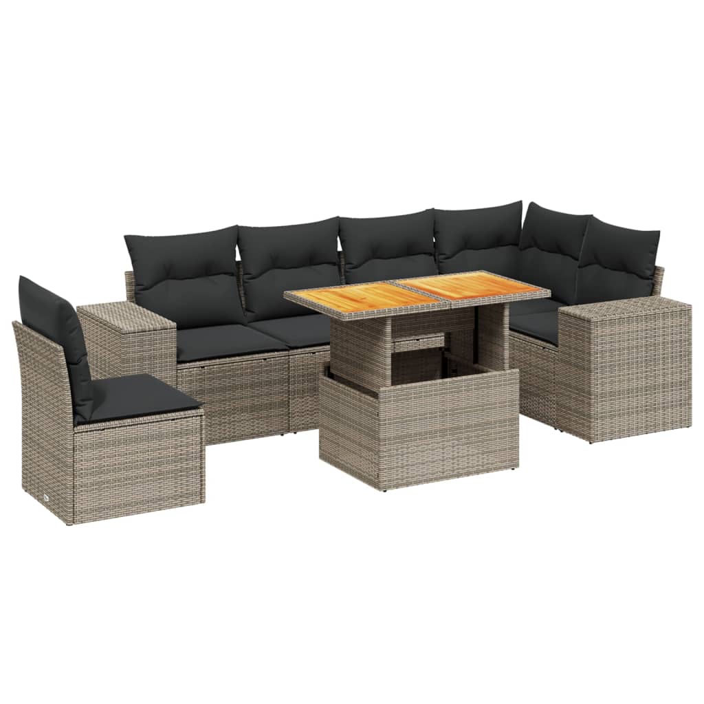 7 részes szürke polyrattan kerti ülőgarnitúra párnákkal