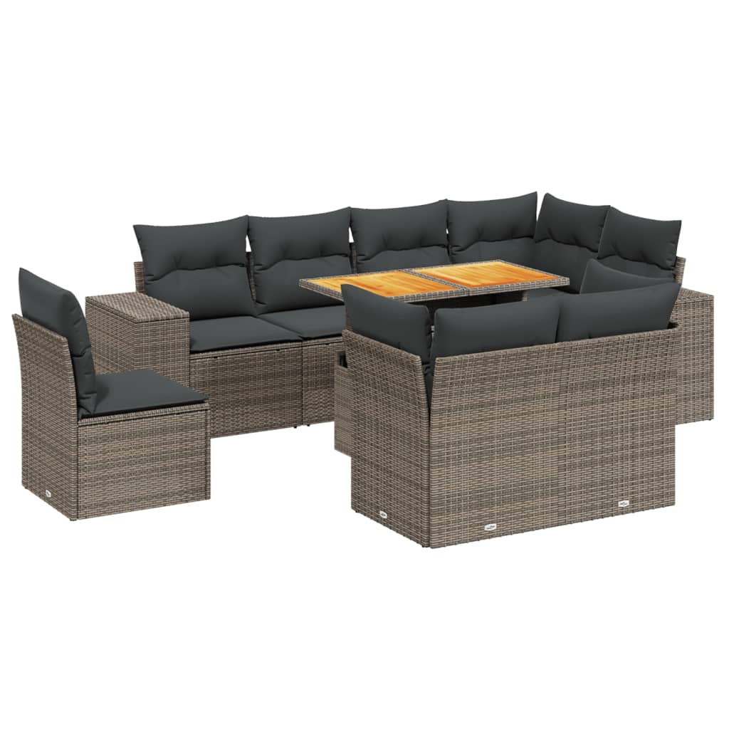 9 részes szürke polyrattan kerti ülőgarnitúra párnákkal