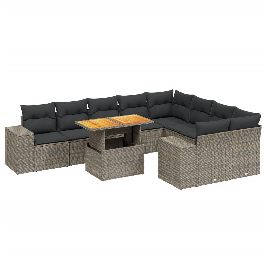 10 részes szürke polyrattan kerti ülőgarnitúra párnákkal