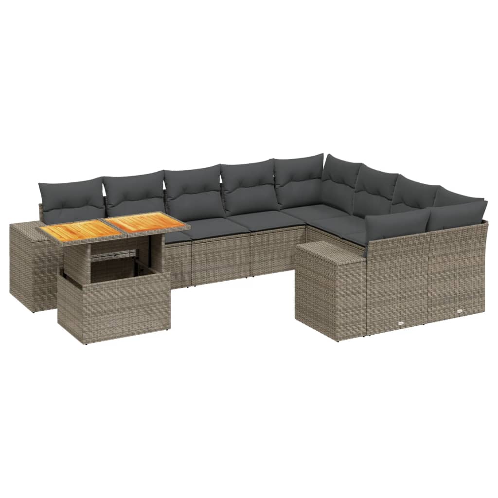 10 részes szürke polyrattan kerti ülőgarnitúra párnákkal