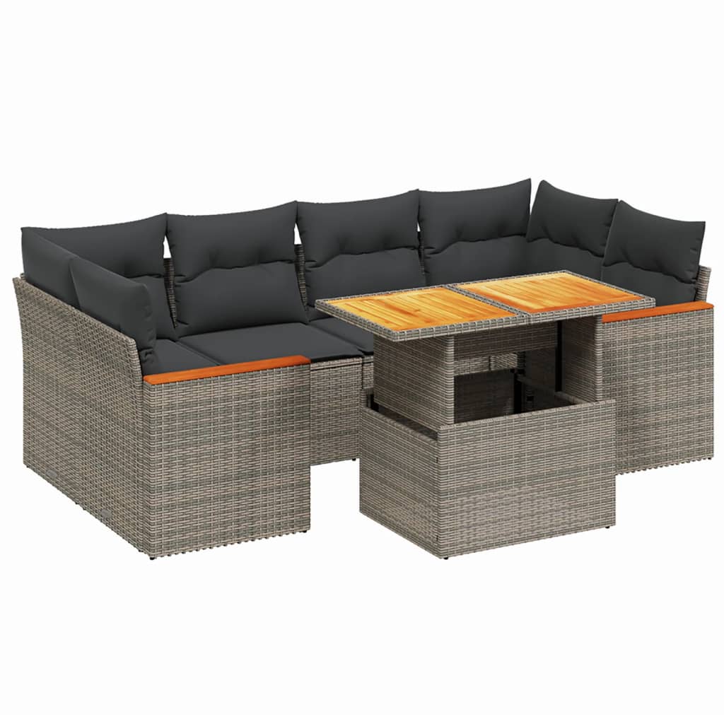 7 részes szürke polyrattan kerti ülőgarnitúra párnákkal