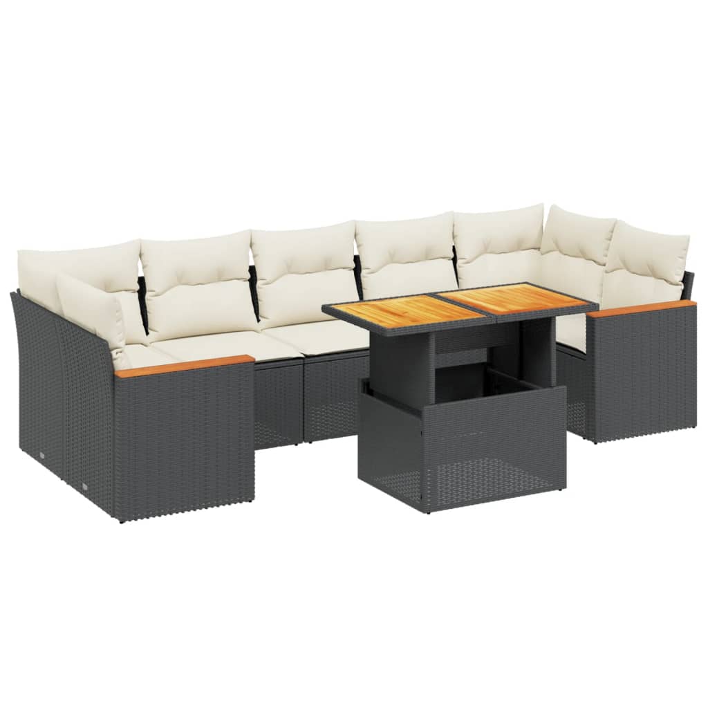 8 részes fekete polyrattan kerti ülőgarnitúra párnákkal