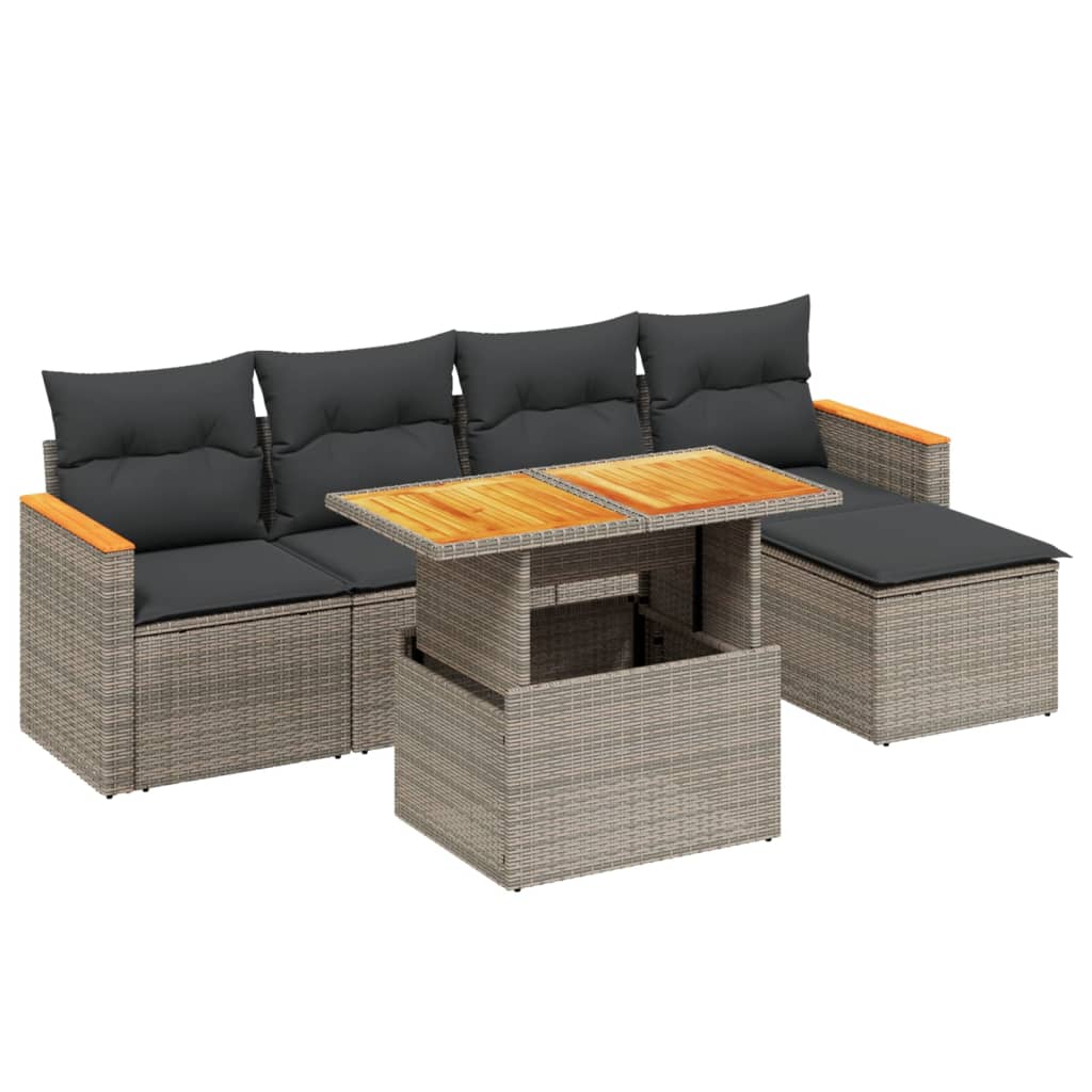 6 részes szürke polyrattan kerti ülőgarnitúra párnákkal