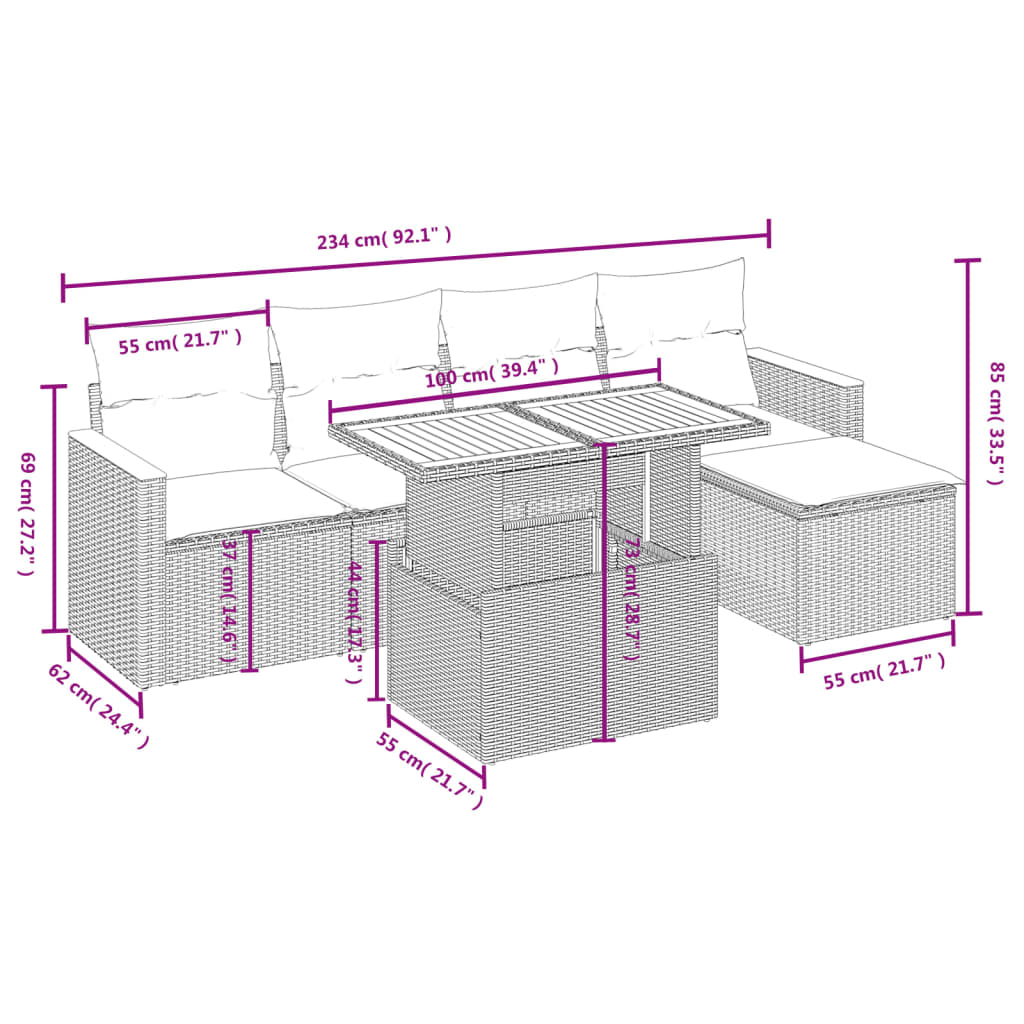 6 részes szürke polyrattan kerti ülőgarnitúra párnákkal