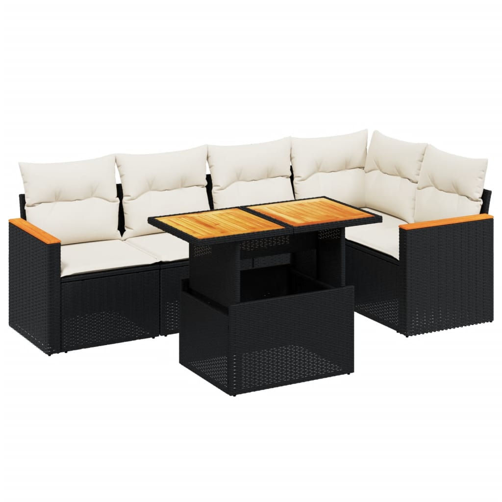 6 részes fekete polyrattan kerti ülőgarnitúra párnákkal