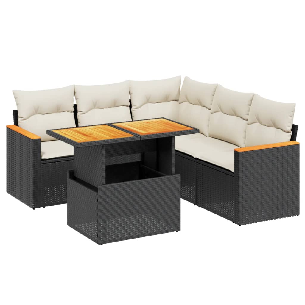 6 részes fekete polyrattan kerti ülőgarnitúra párnákkal