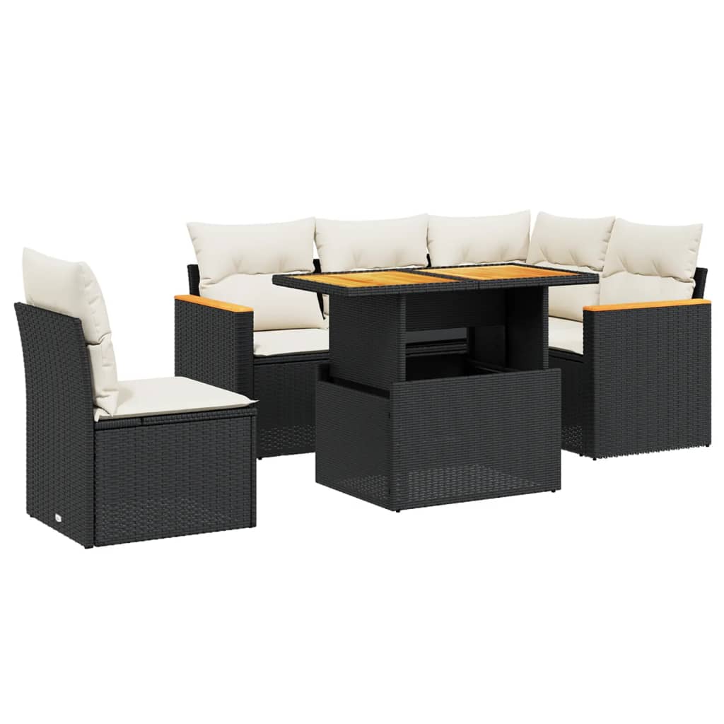 6 részes fekete polyrattan kerti ülőgarnitúra párnákkal