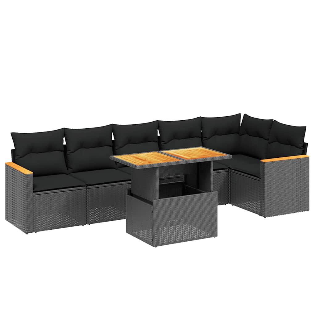 7 részes fekete polyrattan kerti ülőgarnitúra párnával