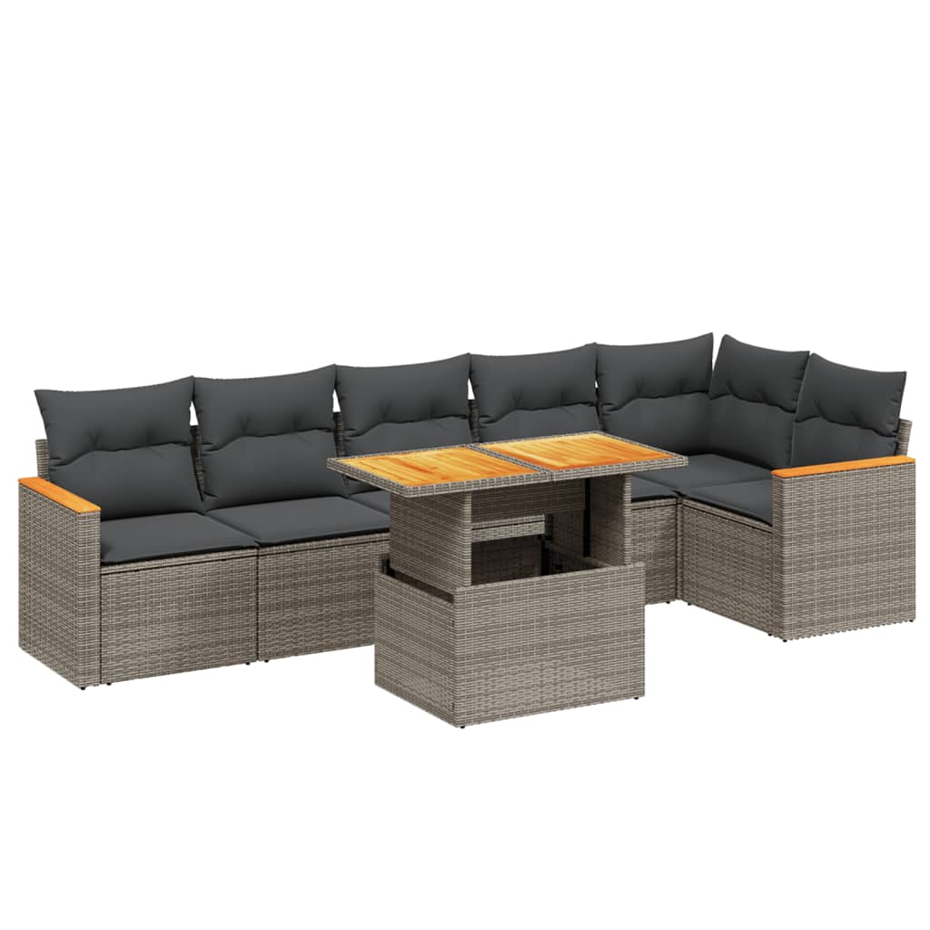 7 részes szürke polyrattan kerti ülőgarnitúra párnákkal