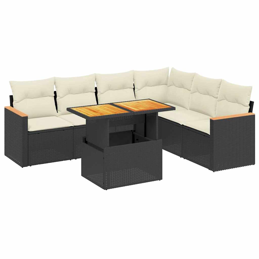 7 részes fekete polyrattan kerti ülőgarnitúra párnával