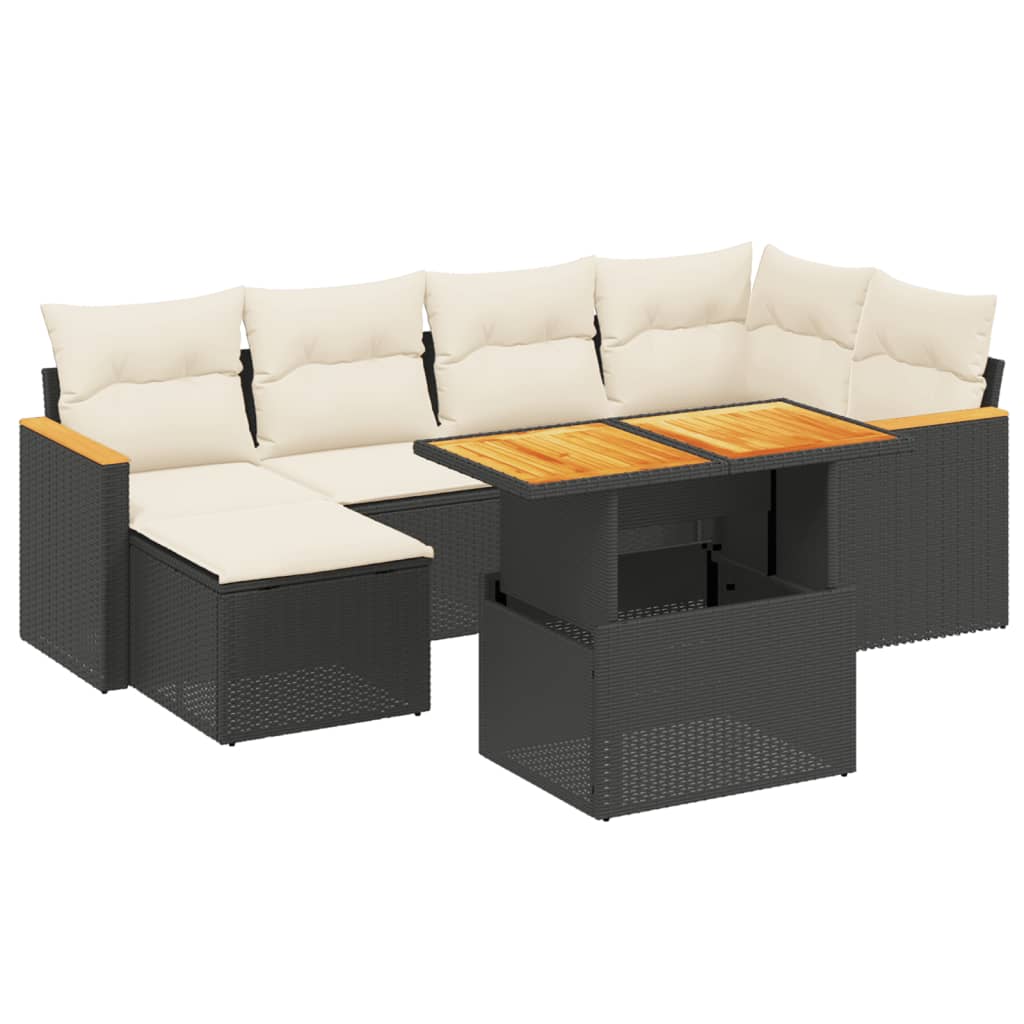 7 részes fekete polyrattan kerti ülőgarnitúra párnával