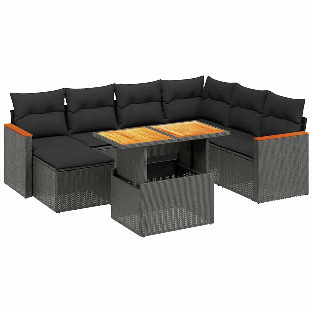 8 részes fekete polyrattan kerti ülőgarnitúra párnákkal