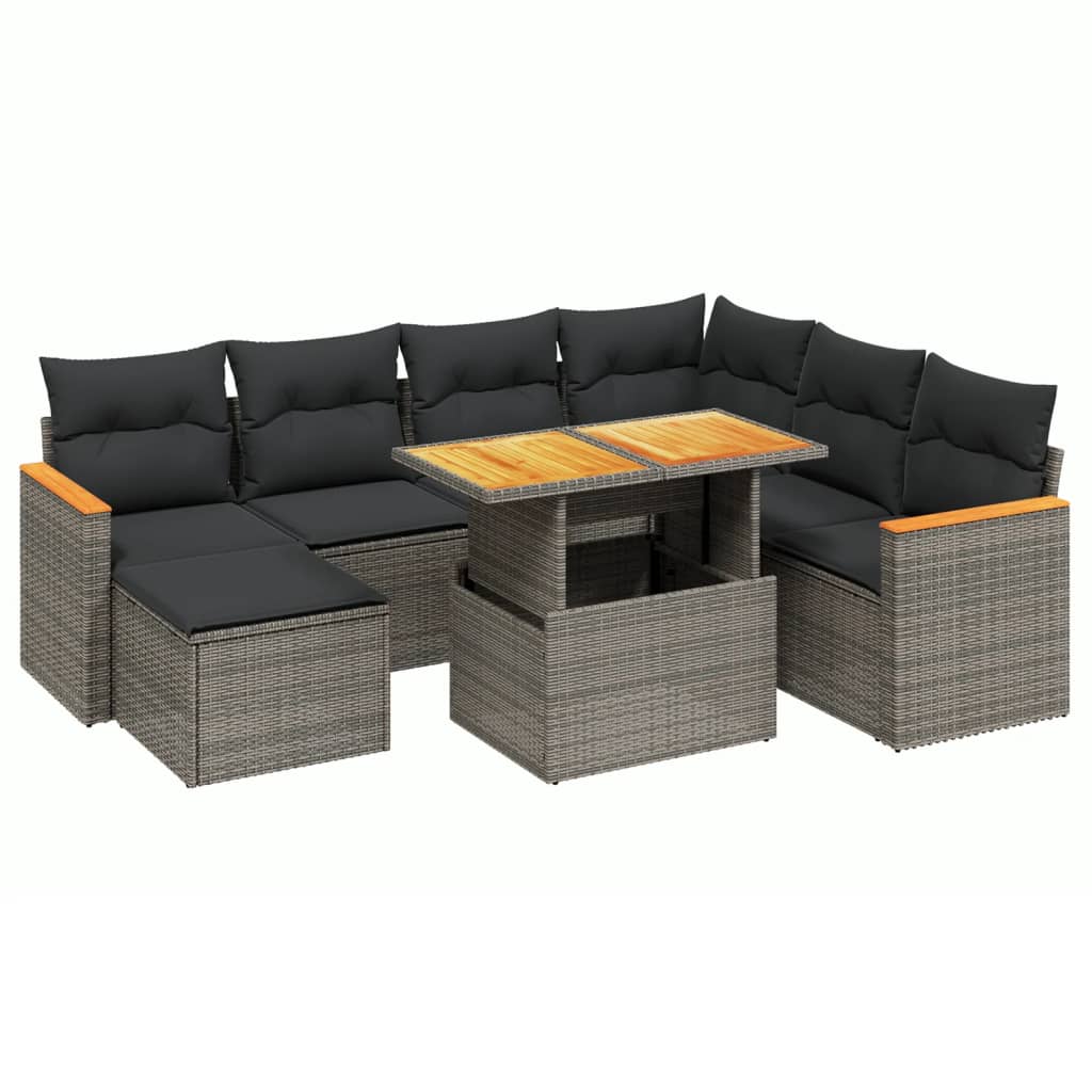 8 részes szürke polyrattan kerti ülőgarnitúra párnákkal
