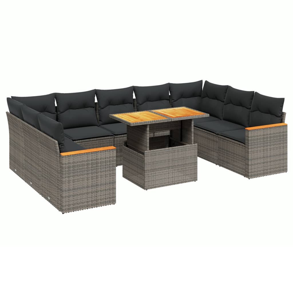 10 részes szürke polyrattan kerti ülőgarnitúra párnákkal