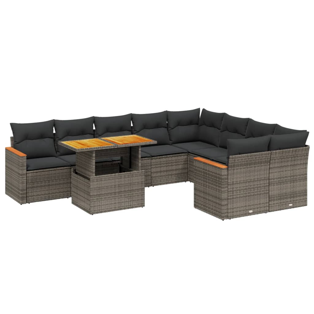 10 részes szürke polyrattan kerti ülőgarnitúra párnákkal