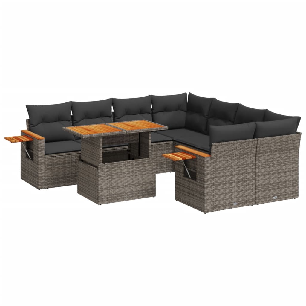 9 részes szürke polyrattan kerti ülőgarnitúra párnákkal
