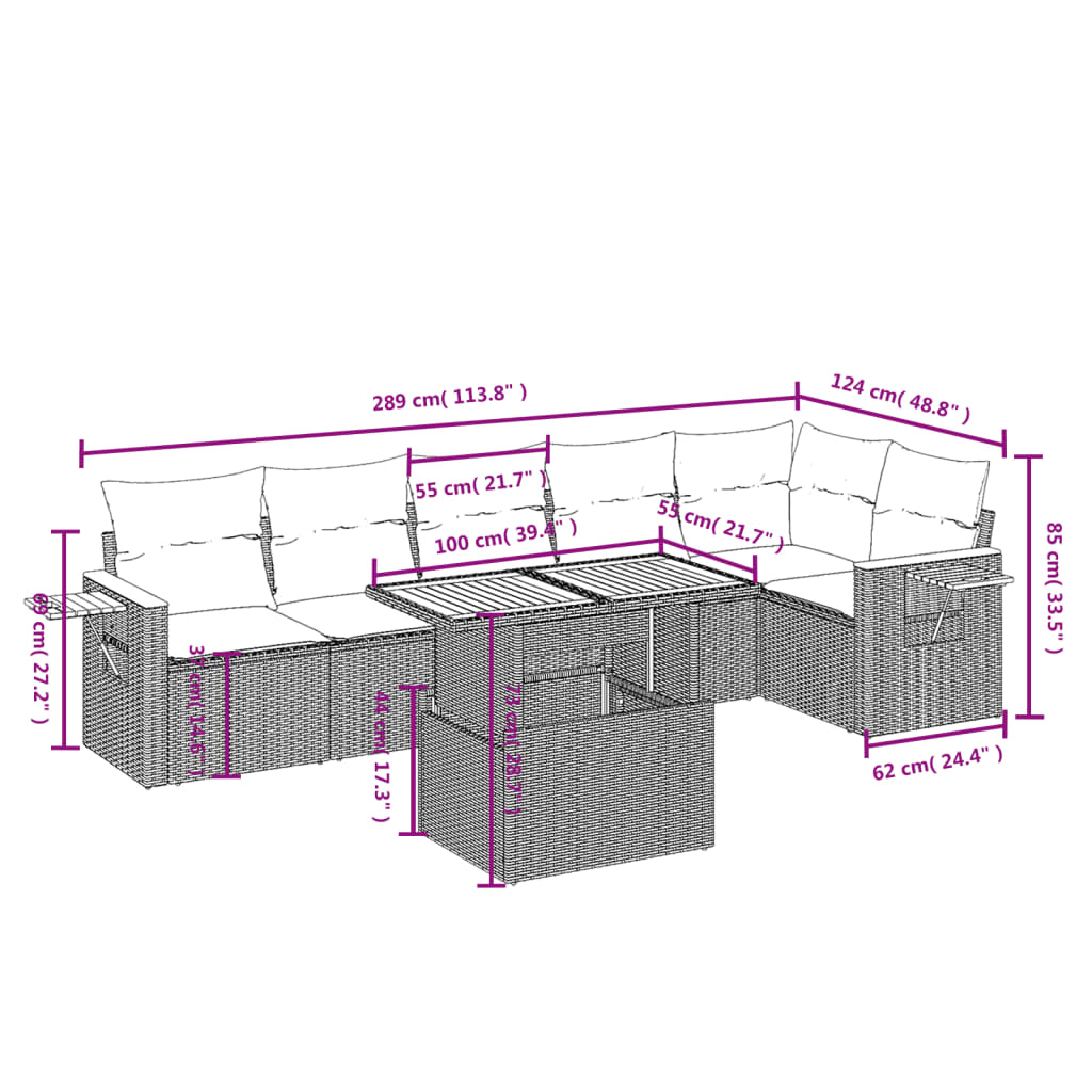 7 részes bézs polyrattan kerti ülőgarnitúra párnákkal