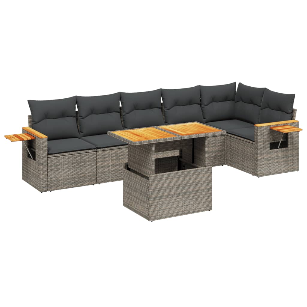 7 részes szürke polyrattan kerti ülőgarnitúra párnákkal