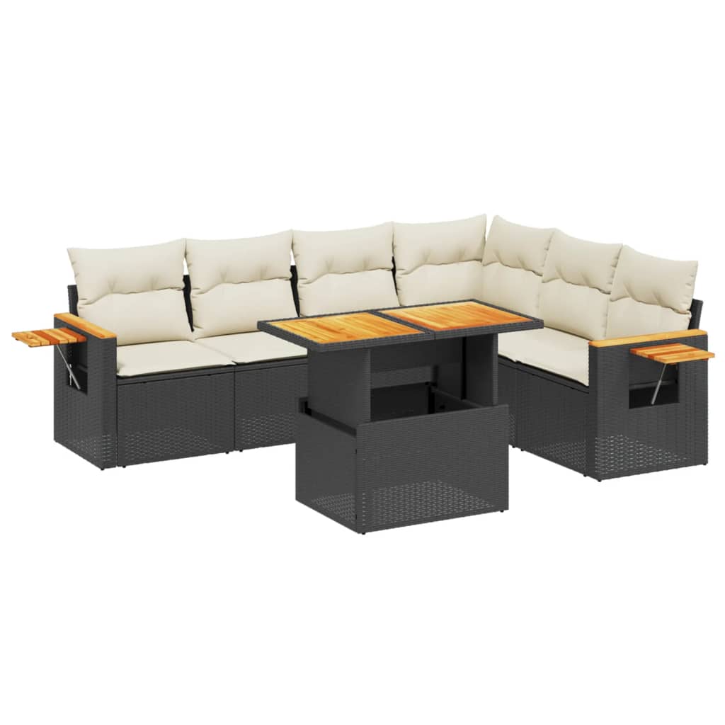 7 részes fekete polyrattan kerti ülőgarnitúra párnával