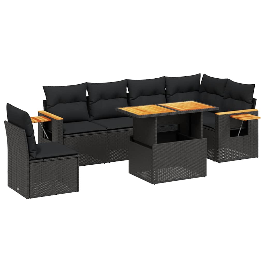7 részes fekete polyrattan kerti ülőgarnitúra párnával