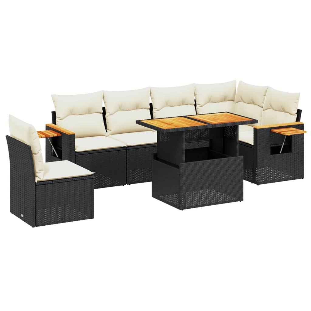 7 részes fekete polyrattan kerti ülőgarnitúra párnával