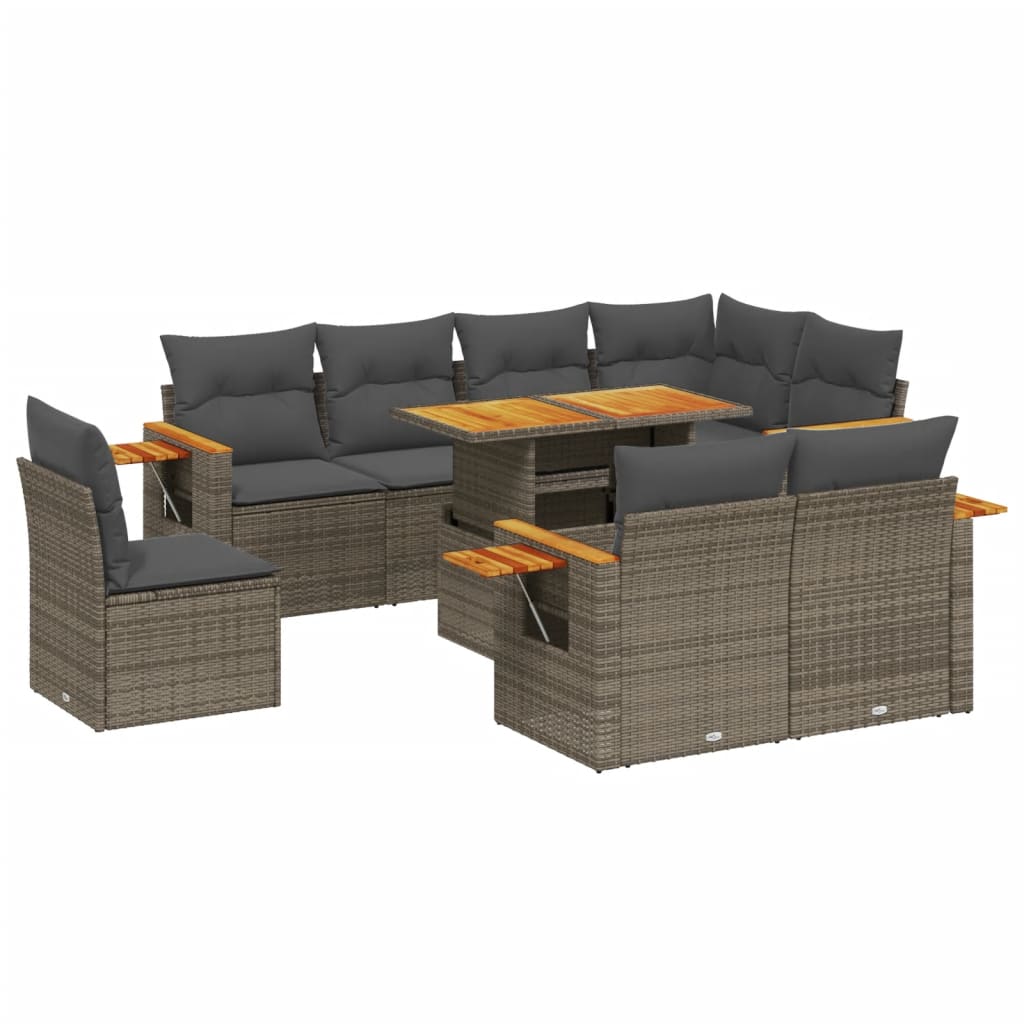 9 részes szürke polyrattan kerti ülőgarnitúra párnákkal