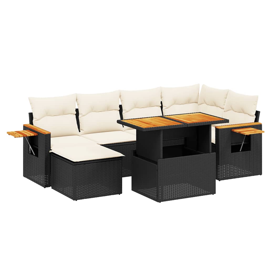 7 részes fekete polyrattan kerti ülőgarnitúra párnával