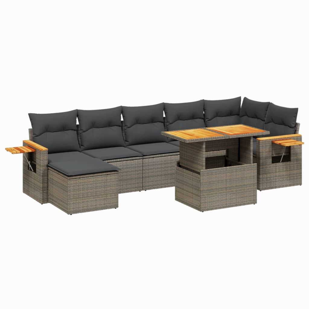 8 részes szürke polyrattan kerti ülőgarnitúra párnákkal