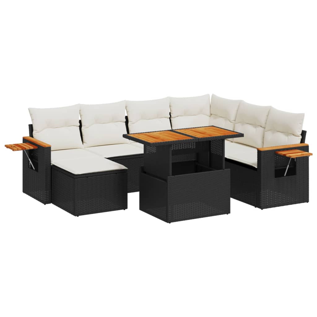 8 részes fekete polyrattan kerti ülőgarnitúra párnákkal
