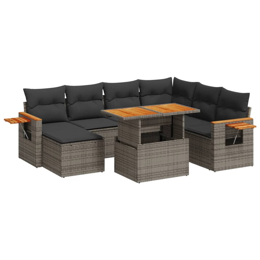 8 részes szürke polyrattan kerti ülőgarnitúra párnákkal