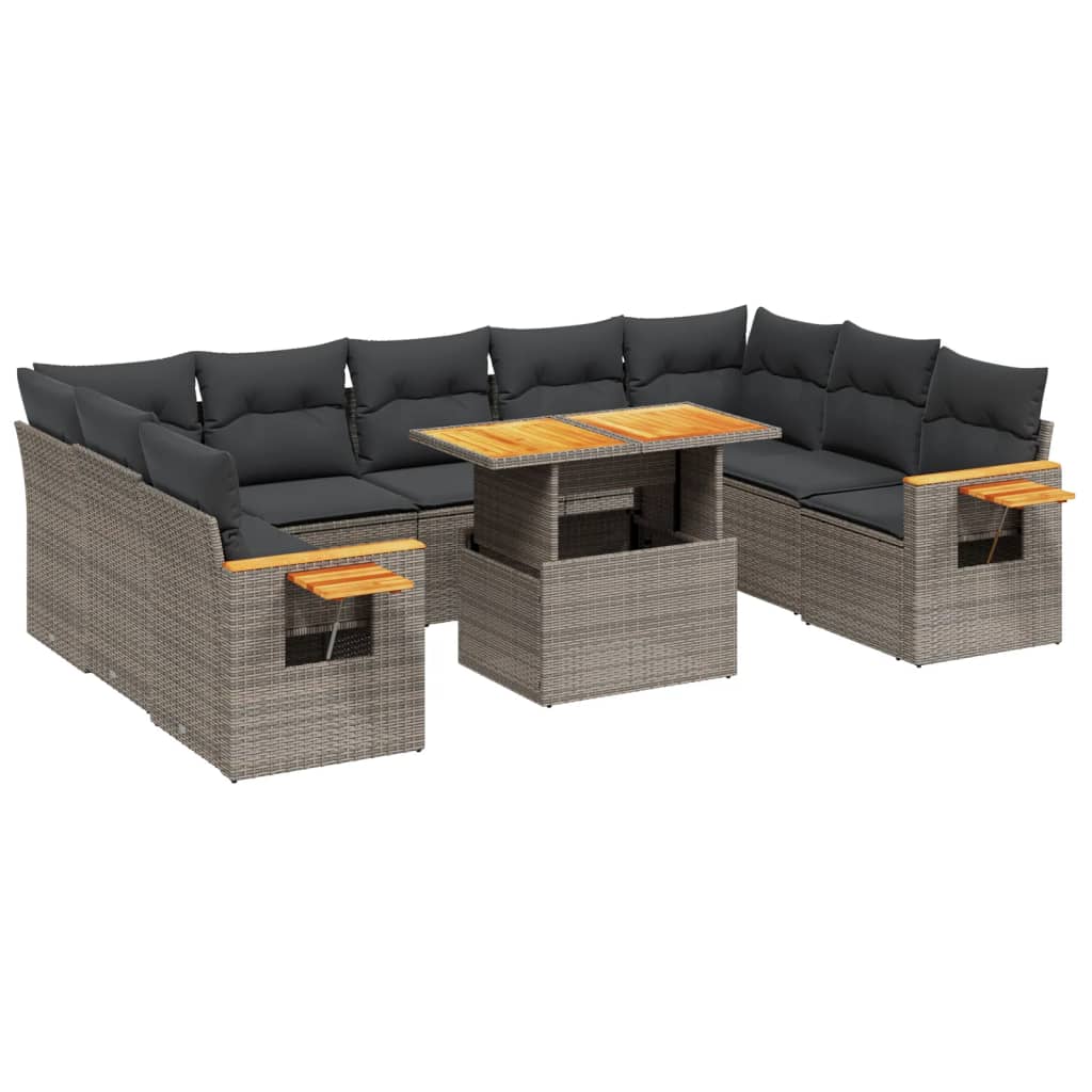 10 részes szürke polyrattan kerti ülőgarnitúra párnákkal