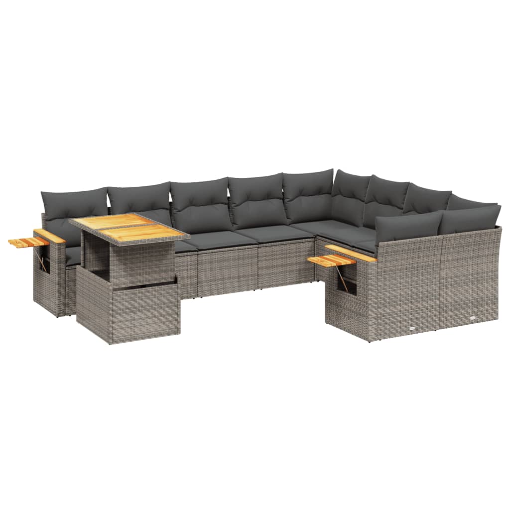 10 részes szürke polyrattan kerti ülőgarnitúra párnákkal