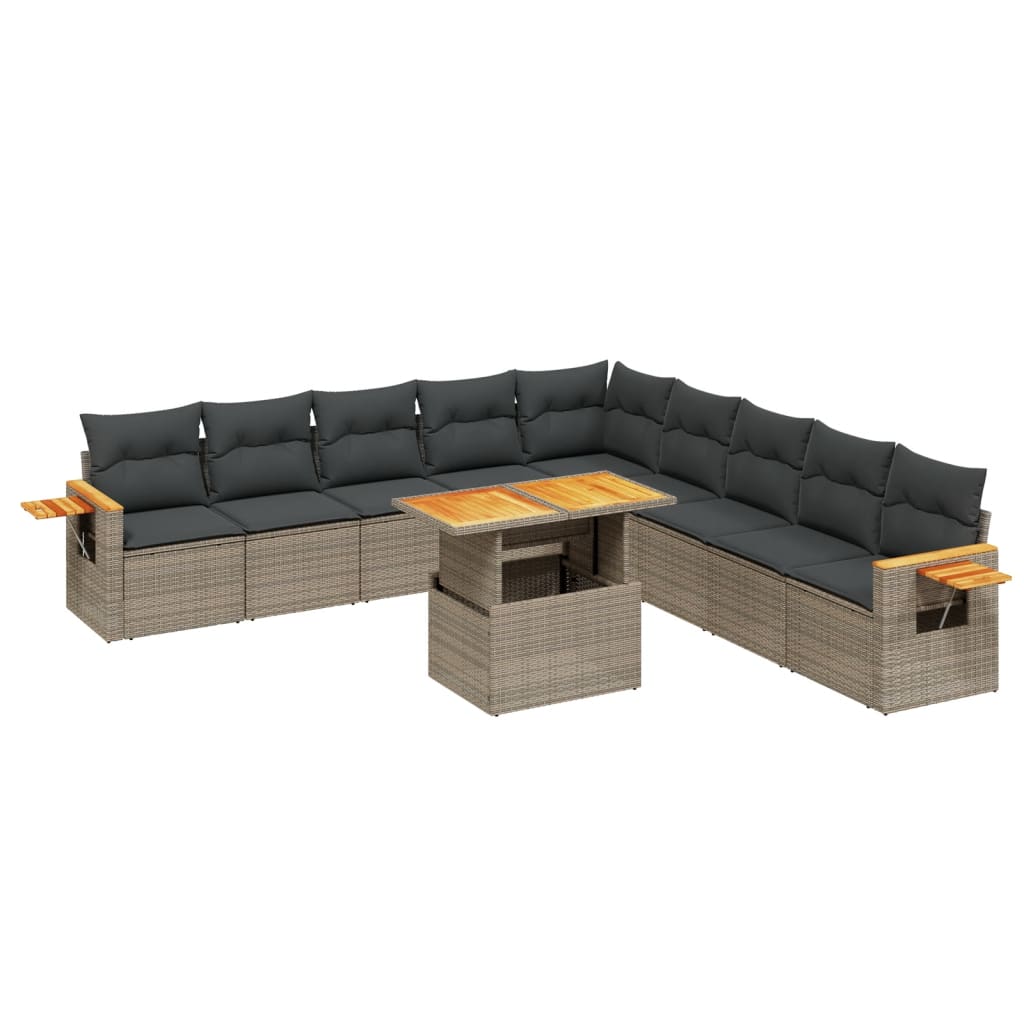 11 részes szürke polyrattan kerti ülőgarnitúra párnákkal