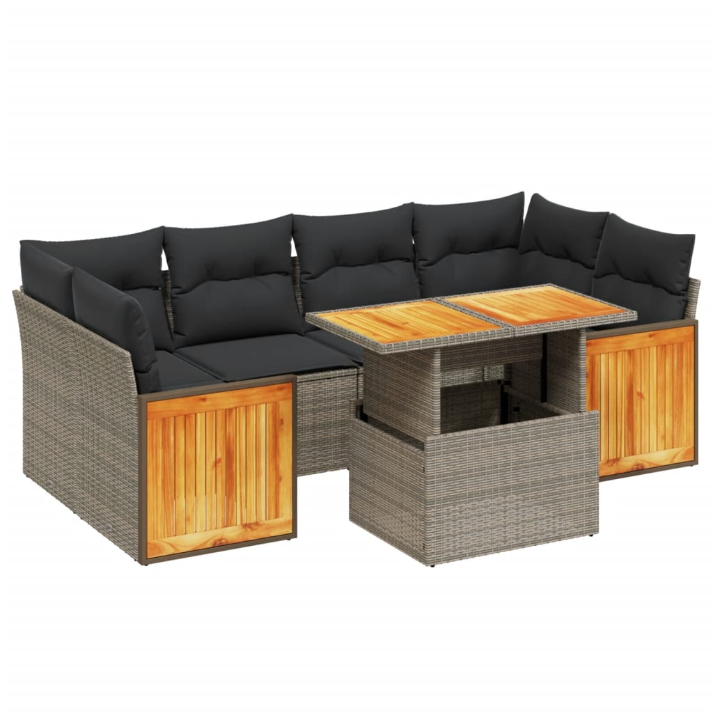7 részes szürke polyrattan kerti ülőgarnitúra párnákkal