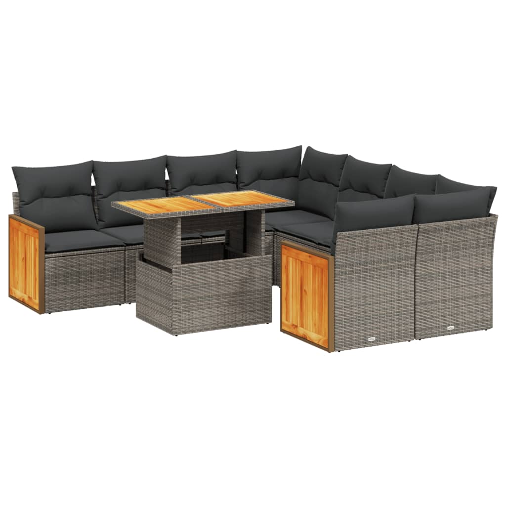 9 részes szürke polyrattan kerti ülőgarnitúra párnákkal