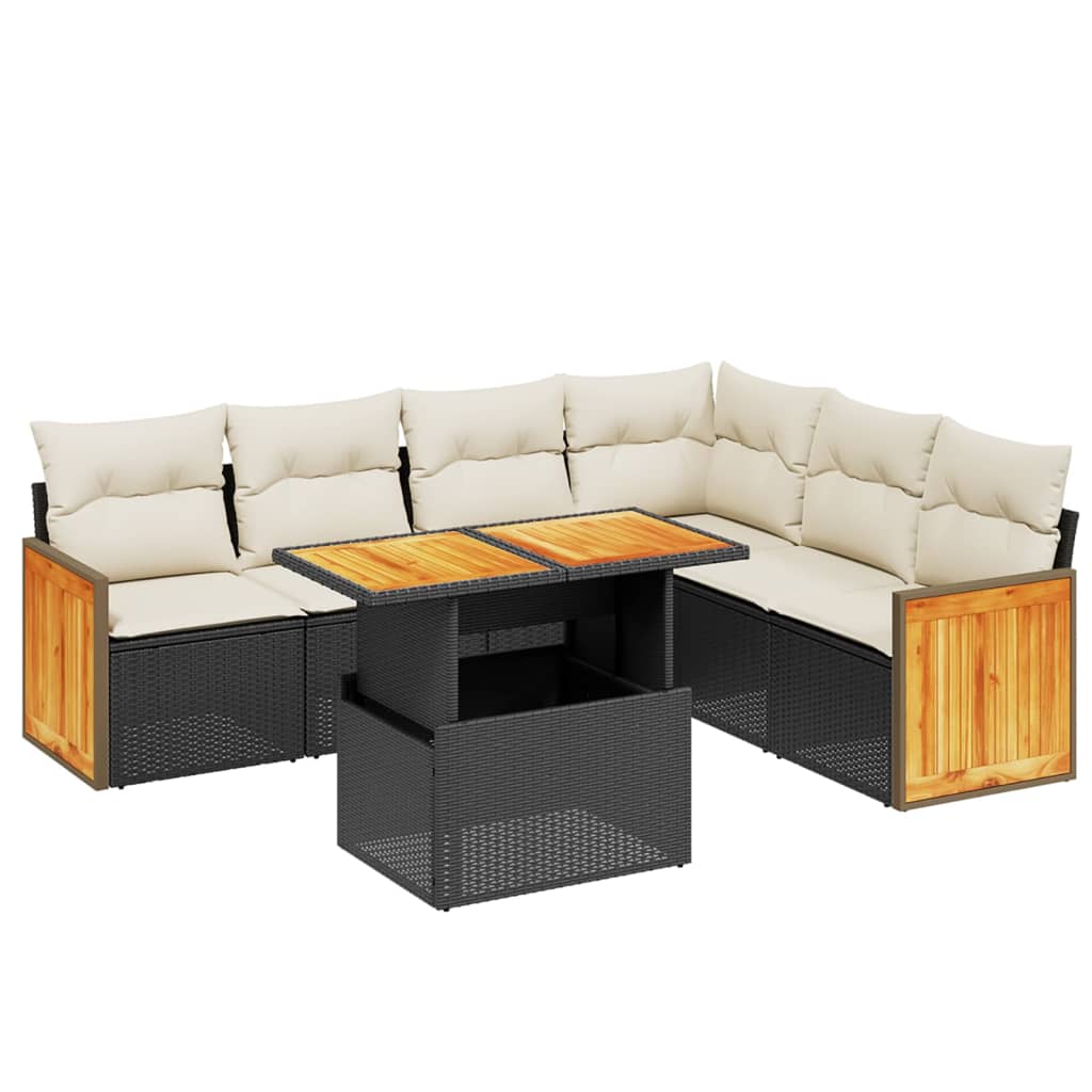 7 részes fekete polyrattan kerti ülőgarnitúra párnával