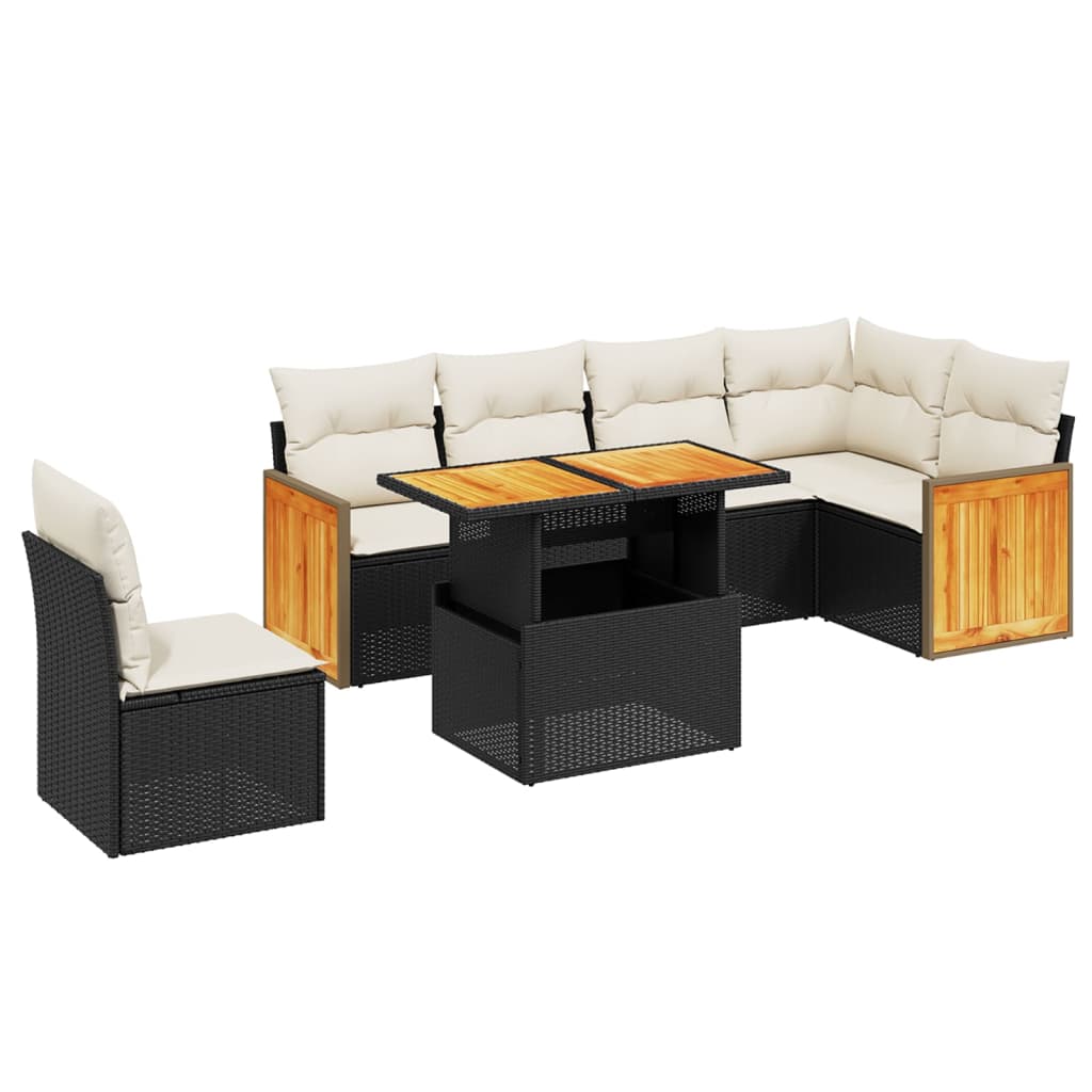 7 részes fekete polyrattan kerti ülőgarnitúra párnával