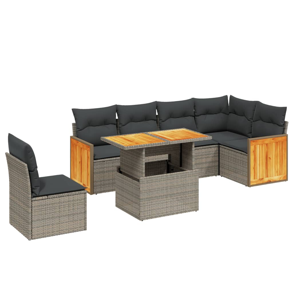 7 részes szürke polyrattan kerti ülőgarnitúra párnákkal