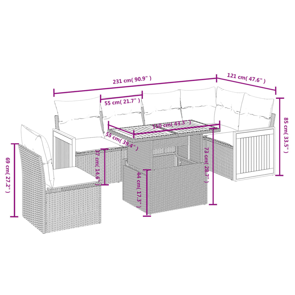 7 részes szürke polyrattan kerti ülőgarnitúra párnákkal