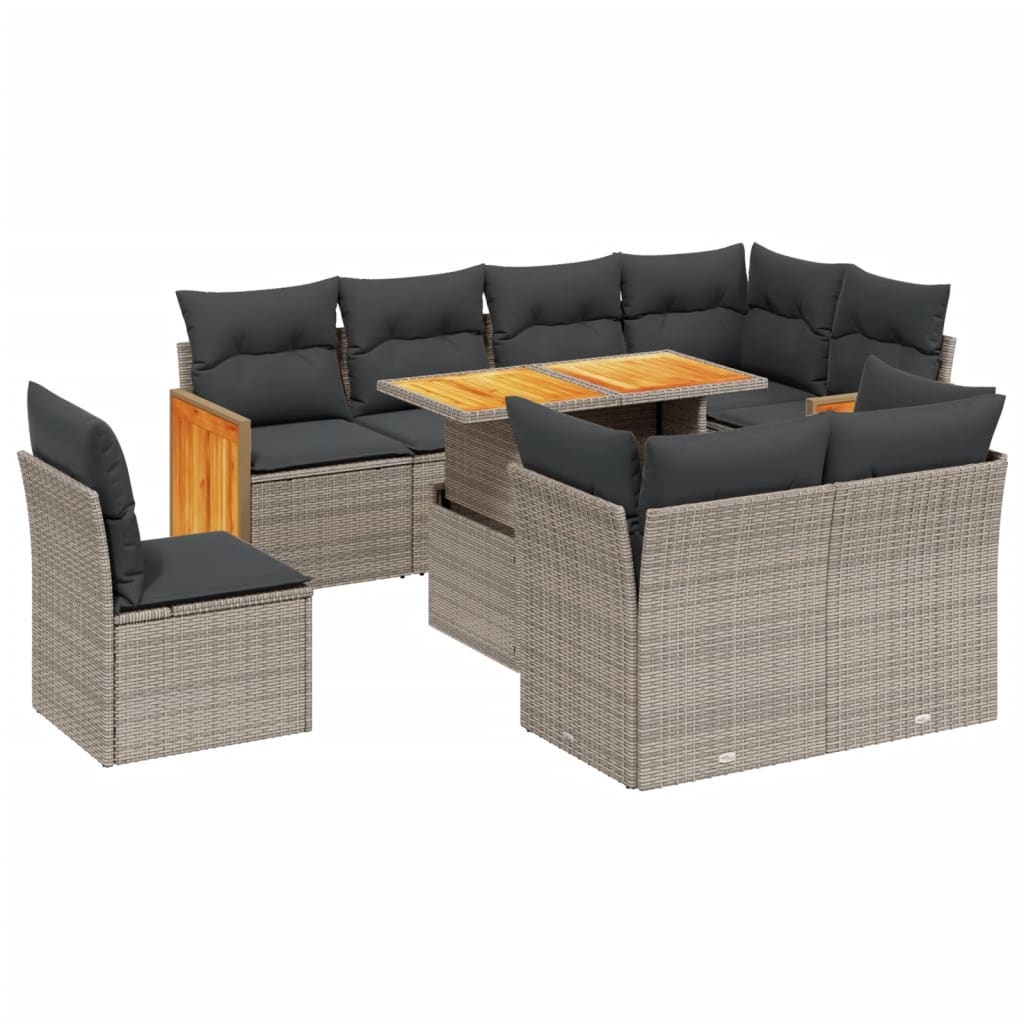 9 részes szürke polyrattan kerti ülőgarnitúra párnákkal
