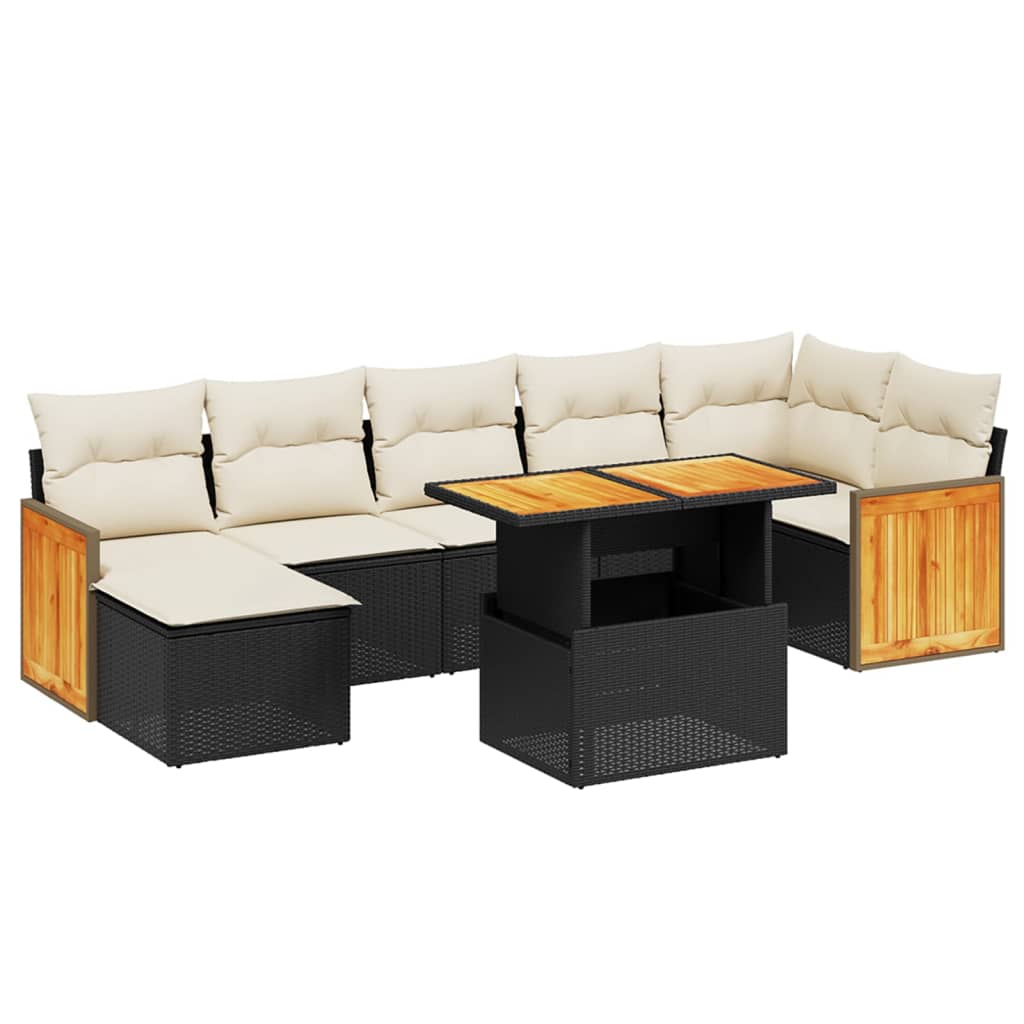 8 részes fekete polyrattan kerti ülőgarnitúra párnákkal