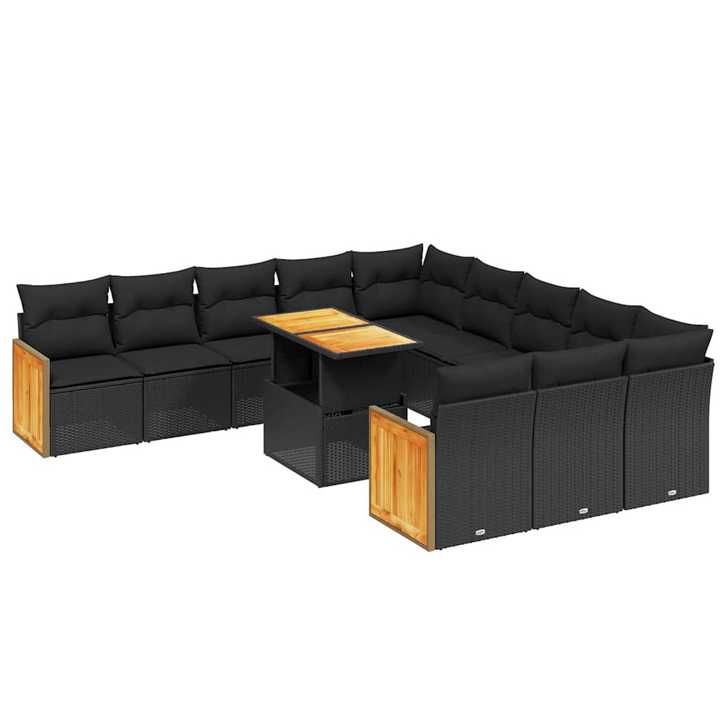 11 részes fekete polyrattan kerti ülőgarnitúra párnákkal