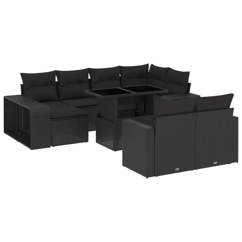 11 részes fekete polyrattan kerti ülőgarnitúra párnákkal