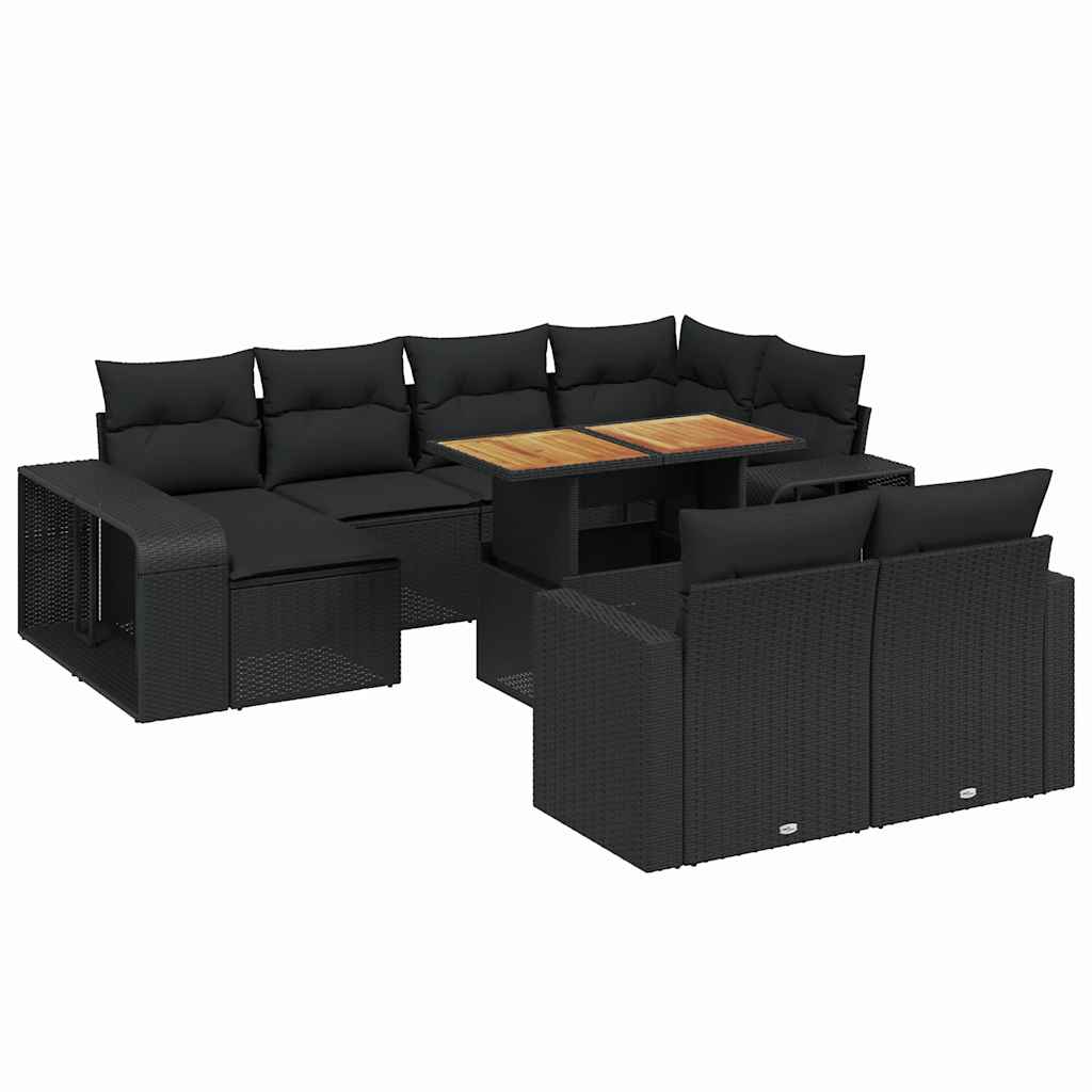 11 részes fekete polyrattan kerti ülőgarnitúra párnákkal