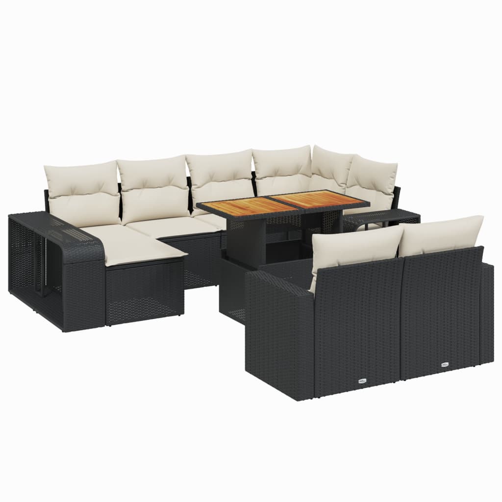 11 részes fekete polyrattan kerti ülőgarnitúra párnákkal
