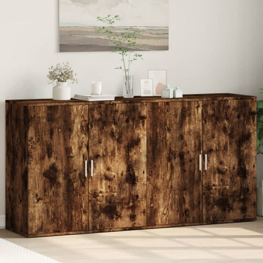 2 db füstös tölgy színű szerelt fa tálalószekrény 79x38x80 cm