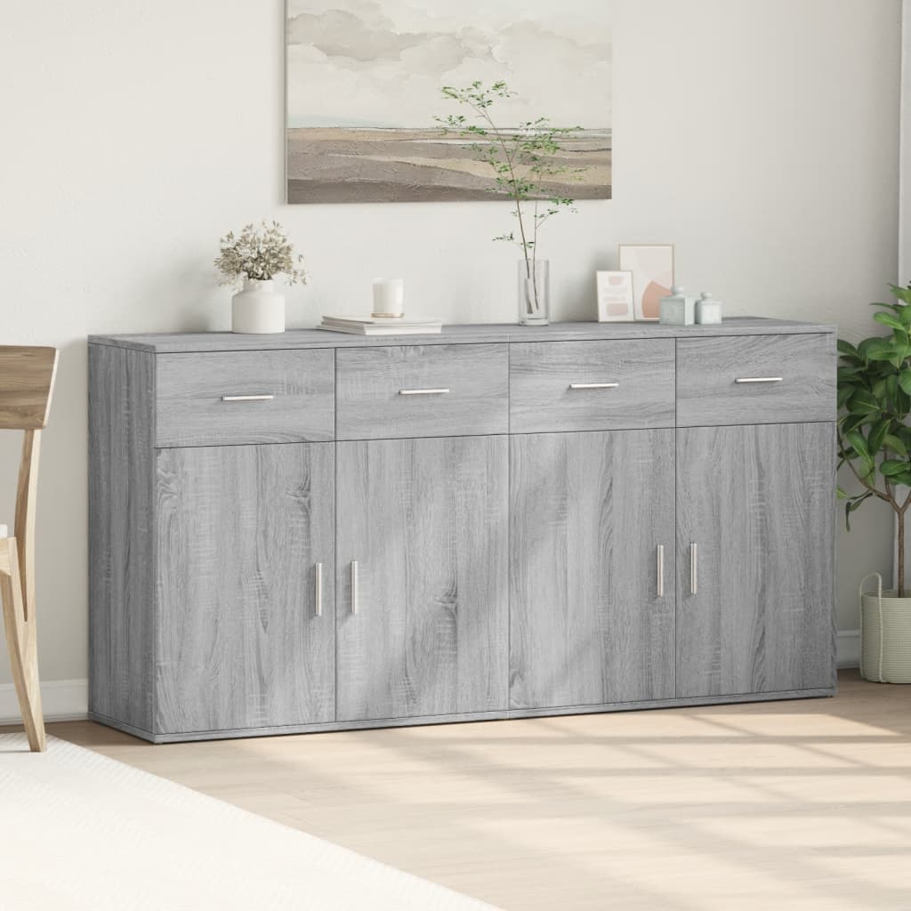 2 db szürke sonoma színű szerelt fa tálalószekrény 79x38x80 cm