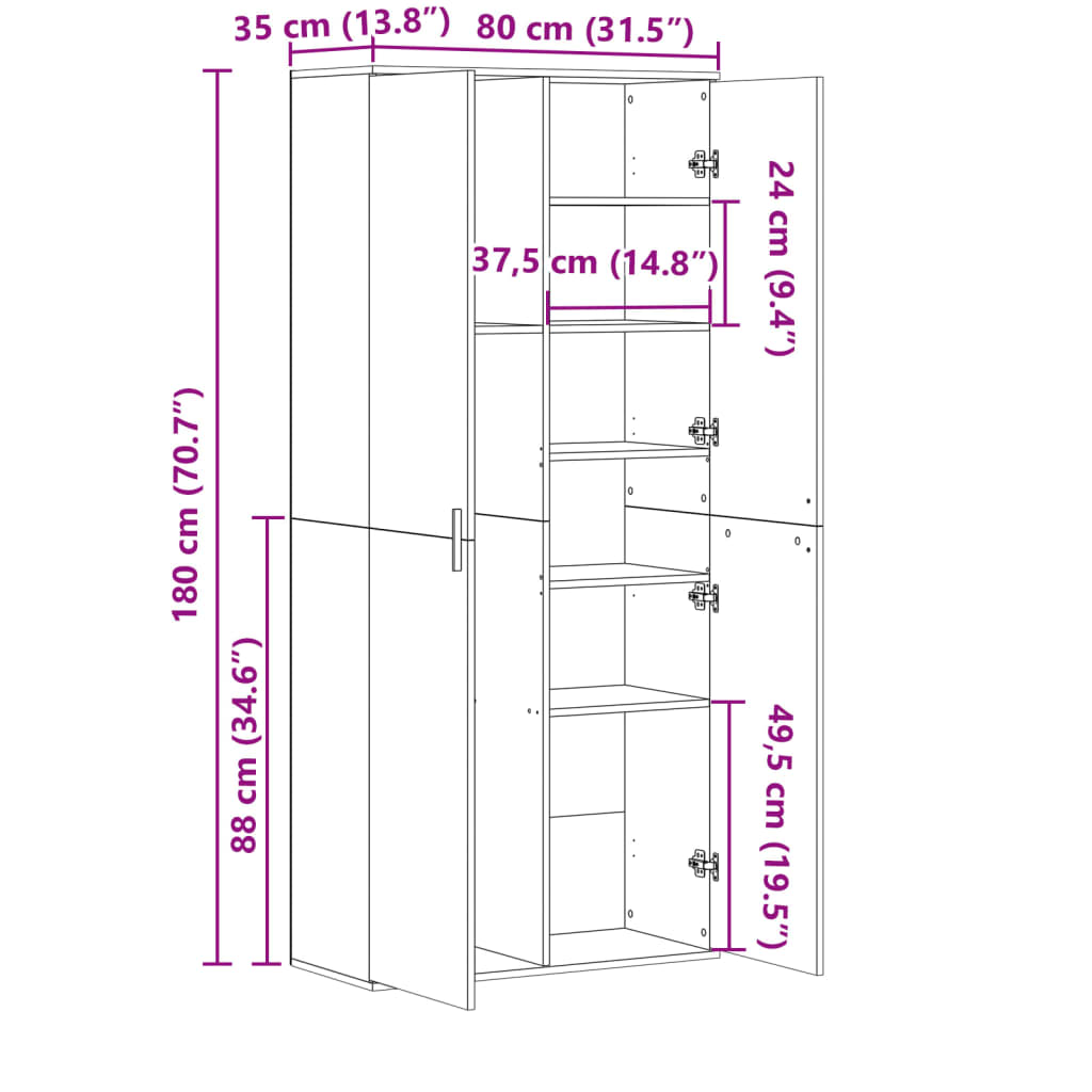 füstös tölgy színű szerelt fa magasszekrény 80 x 35 x 180 cm